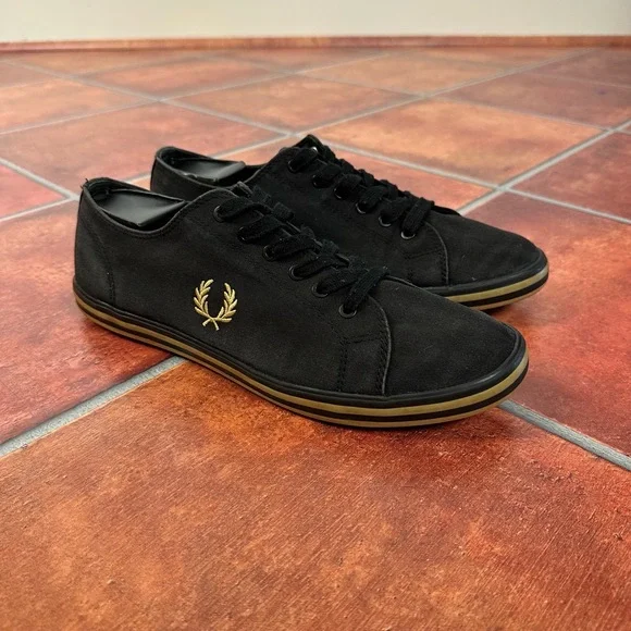 Fred Perry Black Embroidered Logo Lace-Up Rubber Sole Sneakers Size US 10 - Picture 2 of 13